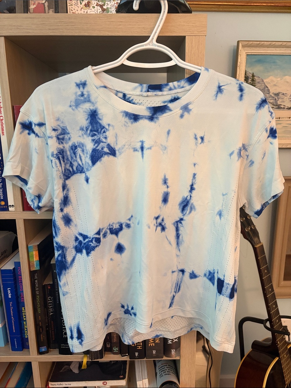 lululemon athletica White Tee with Blue Tie-Dye Accents